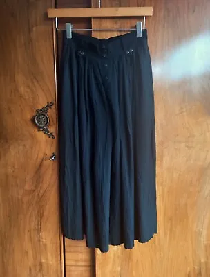 Vintage 1980s St Michael Gathered Black Viscose Midi Skirt Waist 24  Length 32  • £7.99