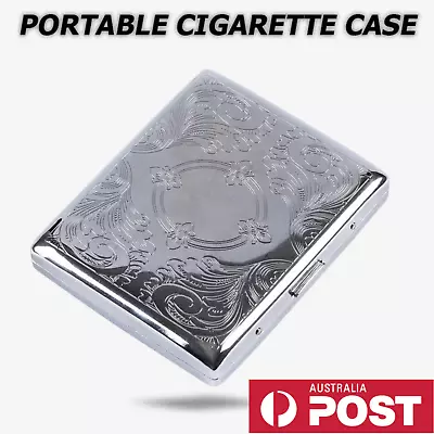Silver Portable Metal Cigarette Case For 20 Cigarettes Flip Open Box Holder  • $19