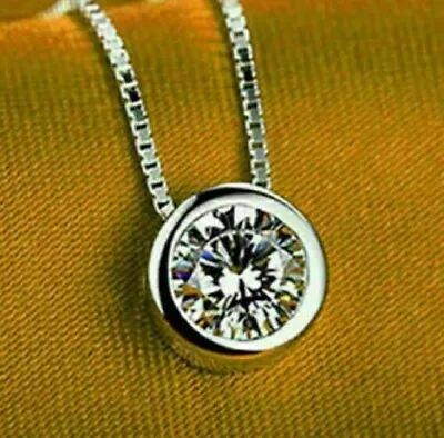 2Ct Round Cut VVS1 Moissanite Bezel Pendant With Chain 14k White Gold Plated • $125.79