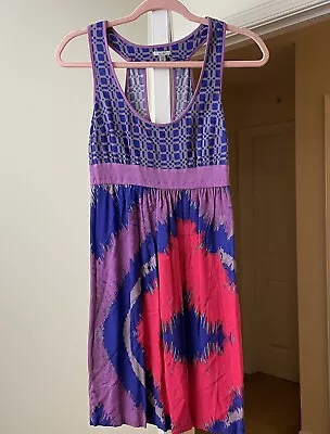 Ecote Dress Artsy Purple Ikat Tribal Bohemian Sundres Voile Boho Women's Small • $7.87