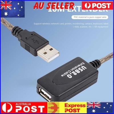 $14.29 • Buy 10m USB 2.0 Extension Repeater Cable A Male To A Female Cord With Signal Booster