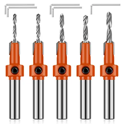 5Pcs Countersink Drill Bit Set Hex Shank HSS Woodworking Pilot Screw Holes SG • £8.80