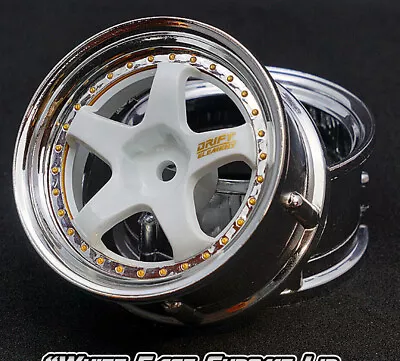 DS Racing 1/10 5 SPOKE RIMS Adjustable Offset Wheels WHITE / CHROME- DE-011 2PCS • $10.99