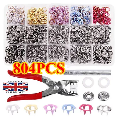 200/400/804PC Snap Fasteners Kit Metal Snap Button With Fastener Pliers Tool Kit • £2.99