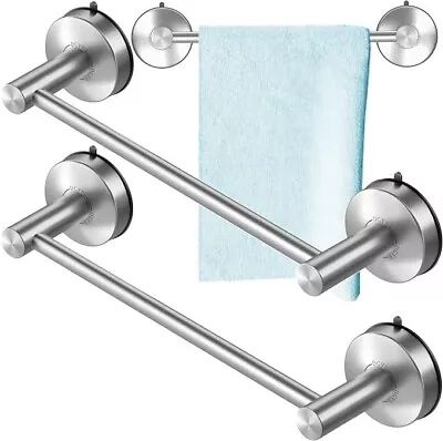 Suction Cup Towel Bar For Bathroom 17 Inch Set Of 2 Brushed Nickel Towel • $47.99