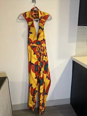 Vintage Jumpsuit 70's Floral Women's Retro Hippie Acrylic Handmade • $74.99