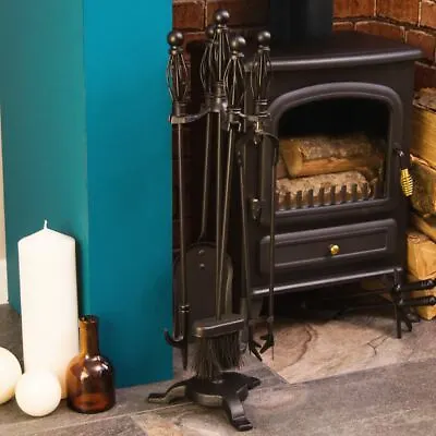 £29.99 • Buy Black Companion Set 5 Piece Fire Tool Vintage Fireside Place Iron Twisted Handle
