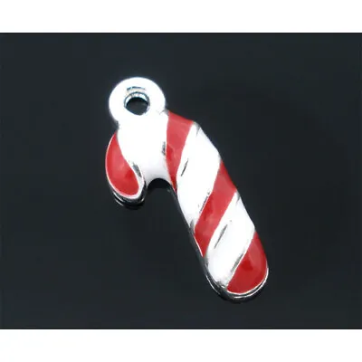 20 Striped Candy Cane Christmas Xmas Enamel Charms Pendants 8mm X 18mm F213 • £5.95
