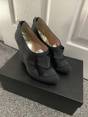 £65 • Buy Emporio Armani Frill Front Wedge Black Shoes With Original Box Size 5 EUR 38