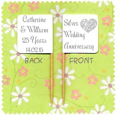 20 PERSONALISED SILVER WEDDING 25TH ANNIVERSARY CUP CAKE FLAG Topper Decoration • £3.25