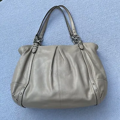 Coach ‘Alexandra’ Tote Bag Women's 16  L X 10  H Beige Pebbled Leather W/Silver • $175.89