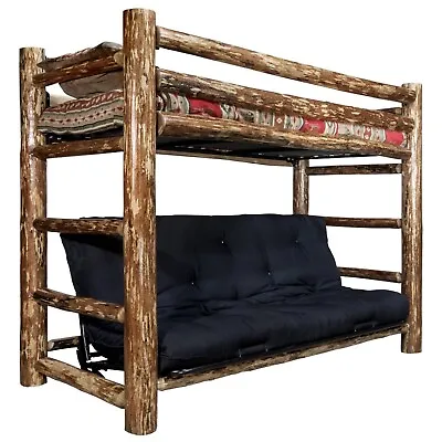 Log Futon Bunk Bed Rustic Twin BunkBeds Western Lodge Amish Made Furniture • $2787.21