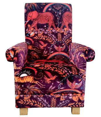Emma J Shipley Zambezi Fabric Adult Chair Wine Red Animals Armchair Elephants • £398.99