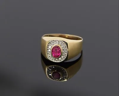 14K Yellow Gold Men's Ruby And Diamond Ring Circa 1960 Size 11.5 • $1675