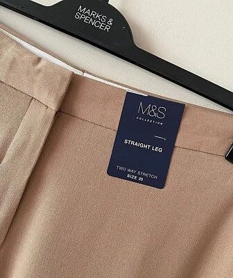 £16.99 • Buy Ladies M&s Size 20 Reg Beige Camel Soft 2 Way Stretch Straight Leg Trousers