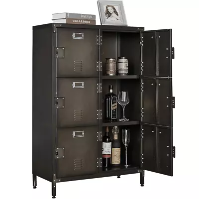 Vintage Metal Storage Cabinet 47.3H Industrial Steel Locker Cabinet With 6 Doors • $159.99