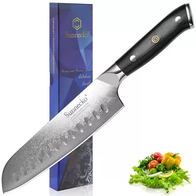 $97.48 • Buy 7Inch Santoku Knife Japanese VG10 Damascus Steel Kitchen Salmon Blade G10 Handle