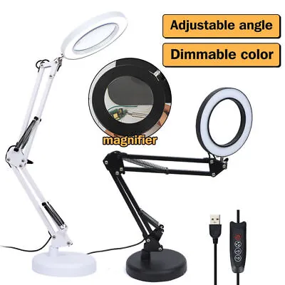 NEW Magnifier Glass LED Desk Lamp With Light Stand Clamp Beauty Magnifying Lamp • £15.49