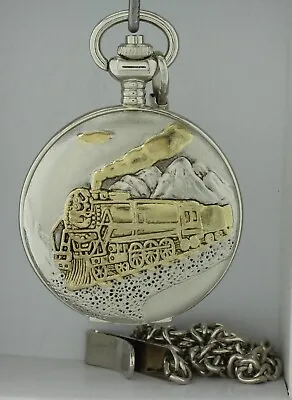 Galaxie By Elgin Quartz Pocket Watch Vintage Gold And Silver Color  Train Design • $43.99