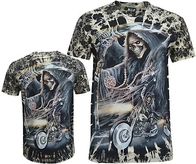 Grim Reaper Ghost Biker Glow In Dark Skull Axe 100% Cotton Tye Dye T-Shirt M-4XL • £11.99