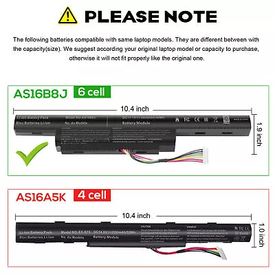 Battery For ACER ASPIRE F15 F5-573G F5-573T E15 E5-575G AS16B5J AS16B8J 6 Cell • $36.99