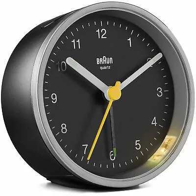 $77.95 • Buy NEW Braun Classic Round Analogue Alarm Clock, Black & Silver, 8cm