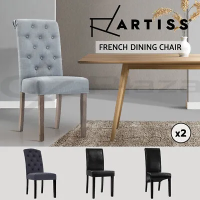 $205.95 • Buy Artiss Dining Chairs French Provincial Kitchen Chair Fabric Leather Wood X2