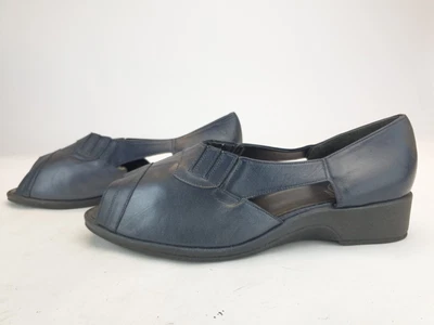 £18.99 • Buy 4E's By EQUITY Shoes Ladies Women Size 7EEE EU 40 Navy Blue Peeptoe Leather Shoe