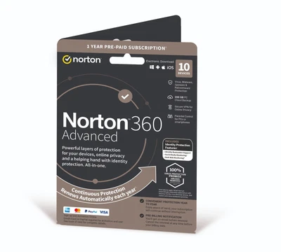 £37.65 • Buy Norton 360 Advanced + VPN Antivirus 2023 10 Devices 1 Year - Delivery By Post