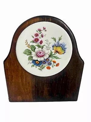 Vintage 70s MCM Napkin Holder Wooden Floral Ceramic Center BOHO Kitchen Decor • $22.95