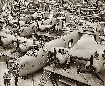 WWII Photo Consolidated B-24 Liberator Assembly Line  WW2 World War Two / 5029 • $6.49