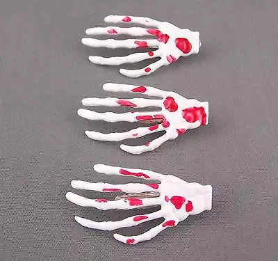 White Red Set Pack Of 3 Skeleton Hand Bones Hair Clips Alligator Claw Clamp • $4.79