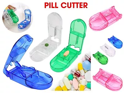 Pill Cutter Medicine Tablet Holder Safe Splitter Half Storage Compartment Box UK • £3.19