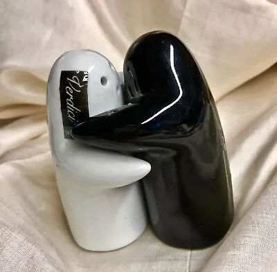 Black/White Hugging Interlocking Ceramic Salt Pepper Shakers Ghosts By VERDICI • $18