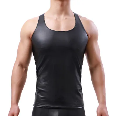 Sexy Mens Faux Leather Tank Tops Vest Nightclub Stage Undershirts T-shirts M-3XL • $14.97