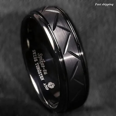 8/6mm Dome Black Warrior Brushed Center Tungsten Ring Bridal Band ATOP Jewelry • $14.29