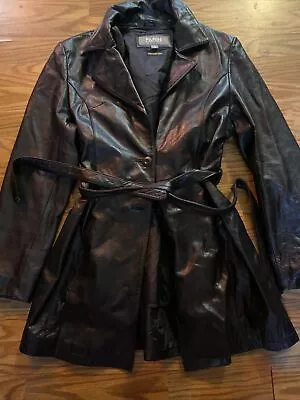 Vintage Wilsons Leather Jacket Womens Large Black Trench Coat Belted Thinsulate • $64.99