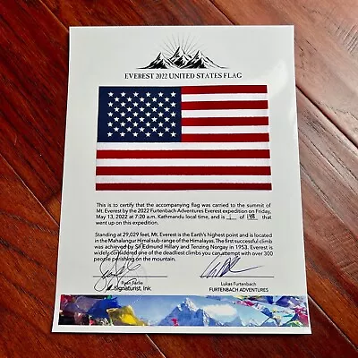 MOUNT EVEREST Genuine US Mini Flag ARTIFACT Carried To The Summit Of MT 29029 FT • $70