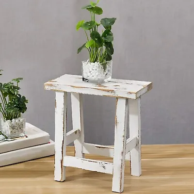 Decorative Display Stand Plant Holder Whitewashed Solid Wood Small Accent Table • $43.99