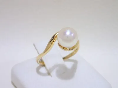 MIKIMOTO 18k Yellow Gold Akoya Pearl Ring Size 5 • £241.05