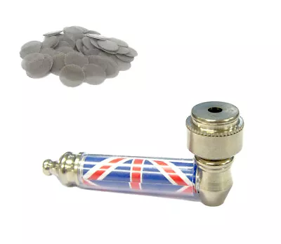 Union Jack Metal Smoking Pipe Free Filter Screens Gauze Souvenir Theme Gift • £2.99