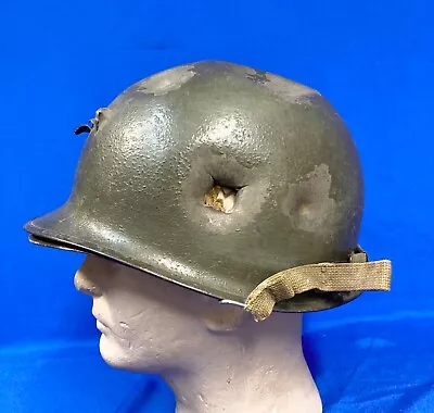 Original WW2 US Army M-1 Helmet With Battle Damage • $99