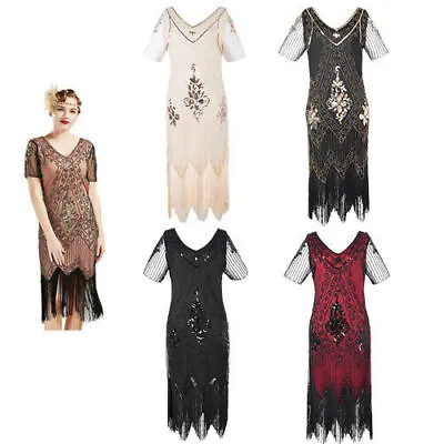 1920s Fancy Dress Vintage Sequin Great Gatsby Flapper Dress Costume Plus Size AU • $44.76