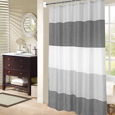 $9.99 • Buy Mens Shower Curtain For Bathroom Grey Black White Striped Bathroom Curtain Set