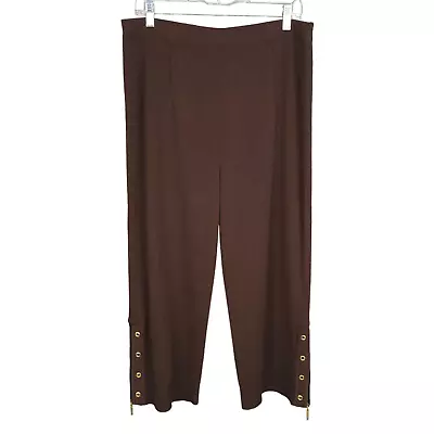 MISOOK Women's Pants XL Brown Pull On Wide Leg Cropped Acrylic Knit Stretch • $49