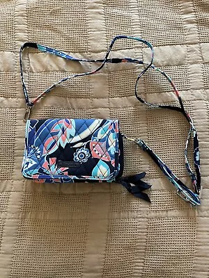 VERA BRADLEY All In One Crossbody Wristlet With Shoulder Strap Floral Blue Coral • $23