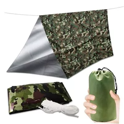  Ultralight Survival Tent 2 Person Emergency Shelter Outdoor Woodland Camo • $20.19