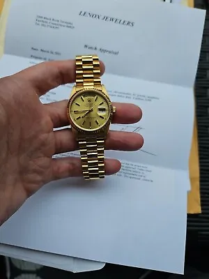 Men's Rolex 36mm Presidential 18K Yellow Gold Watch W/ Gold Dial & Fluted Bezel. • $16500