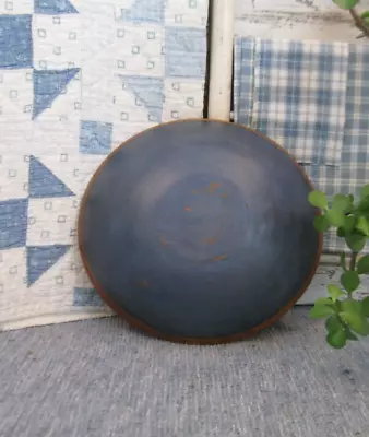 Antique Wood Dough Bowl W Rim Blue Milk Paint 10-3/4  • $78