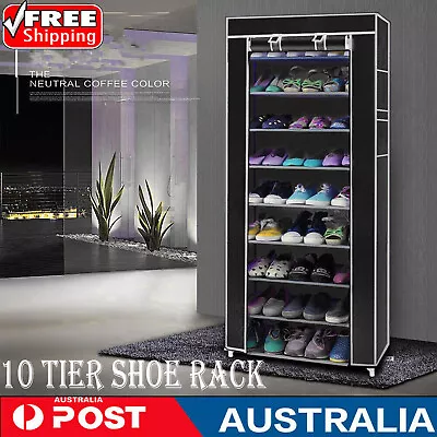 $39.99 • Buy Portable 10 Tier Shoe Rack Shelf Storage Closet Organizer Cabinet With Cover AUS